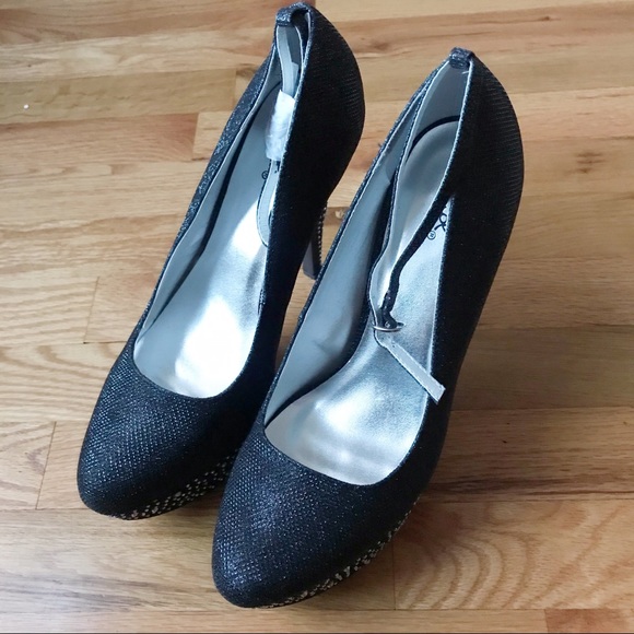 New Black Platform Sparkly Heels with Rhinestones - Picture 6 of 6